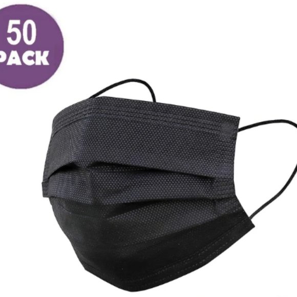 (50pk) Boxes of Disposable 3PLY Face Masks Black - Picture 2 of 3